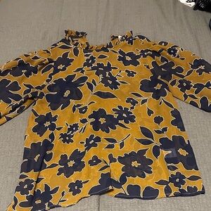 Everleigh Floral Blouse - Mustard and Navy